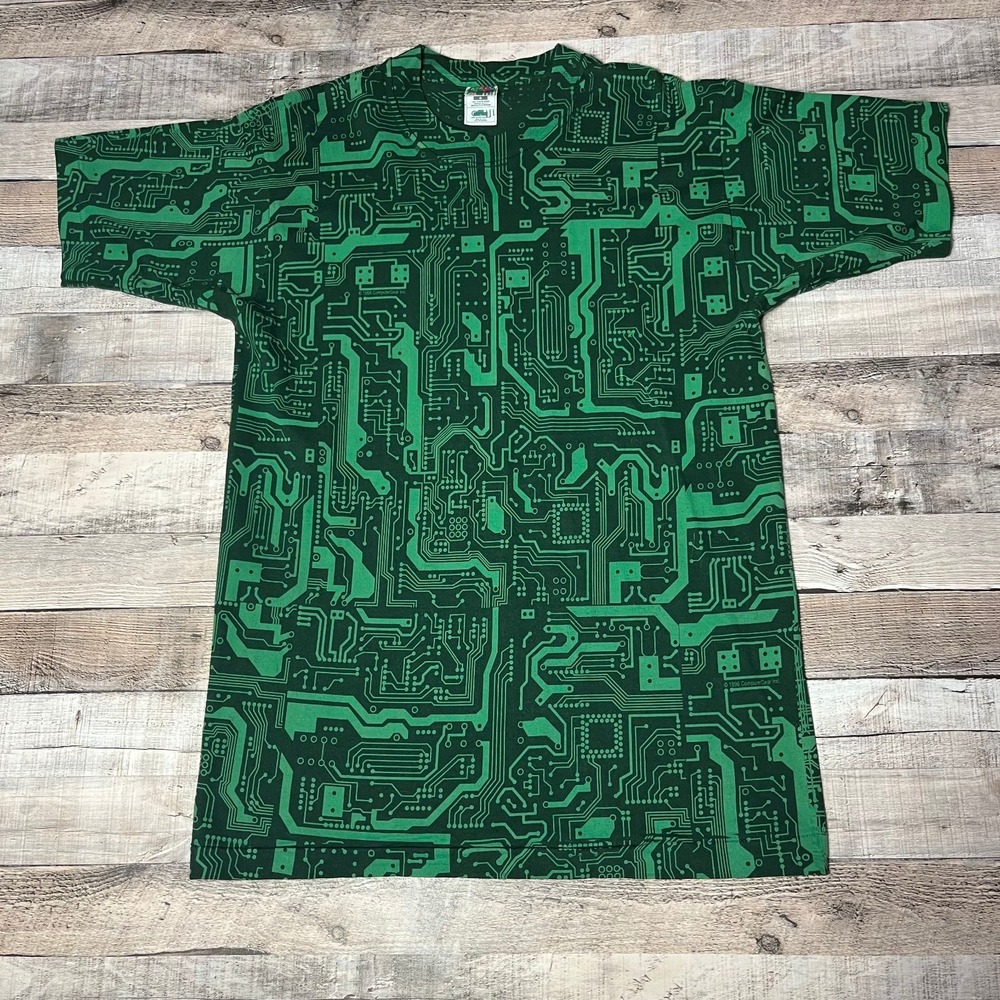 Computer Gear Shirt Adult Large Green AOP Circuit Board Technology Computer